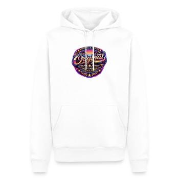 Retro 1980s Neon Synthwave Original 1980 Badge - Männer Premium Bio Hoodie - Weiß - Vorne - Nico (187cm)