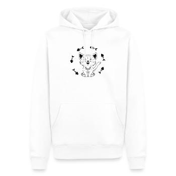Happy Waving Cat with Fish Bones - Men’s Premium Organic Hoodie - white - Front - Nico (187cm)