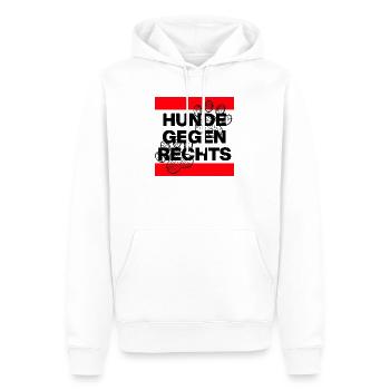 HUNDE GEGEN RECHTS, NO AFD NO NZS, NIE WIEDER - Männer Premium Bio Hoodie - Weiß - Vorne - Nico (187cm)