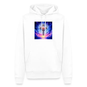 Floral Lotus Cross in Starry Sky - Men’s Premium Organic Hoodie - white - Front - Nico (187cm)