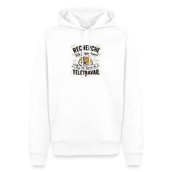 Télétravail, travail humour, humour de bureau - Sweat à capuche Premium bio Homme - blanc - Devant - Nico (187cm)