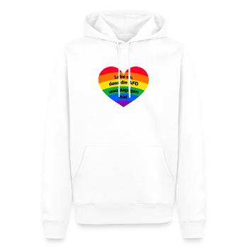 LEBE SO, DASS DIE AFD WAS DAGEGEN HAT, PRIDE HERZ - Männer Premium Bio Hoodie - Weiß - Vorne - Nico (187cm)