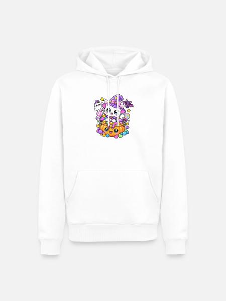 Hexenkatze und Kürbisbonbons - Männer Premium Bio Hoodie - Weiß