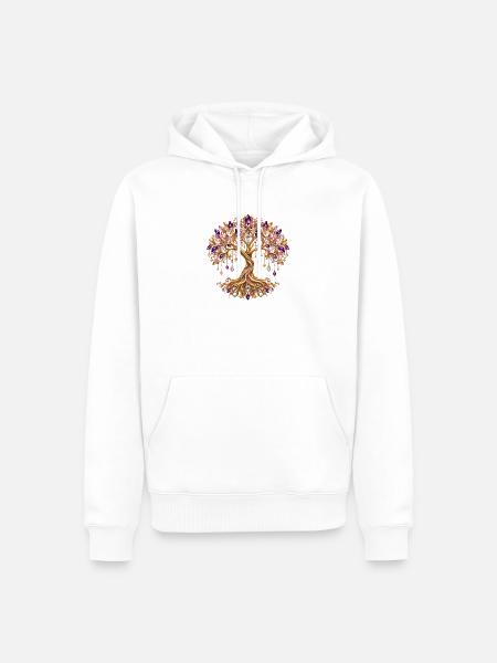 Kristall Lebensbaum – Goldener Baum des Lebens - Männer Premium Bio Hoodie - Weiß