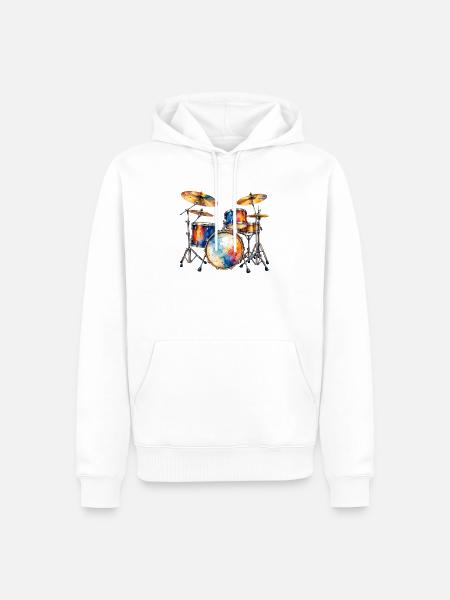 Farbexplosion Schlagzeug-Set - Männer Premium Bio Hoodie - Weiß