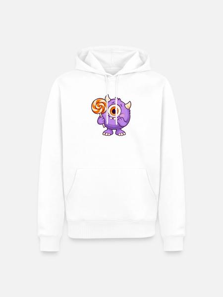 Niedliches Zyklopenmonster mit Lutscher - Männer Premium Bio Hoodie - Weiß