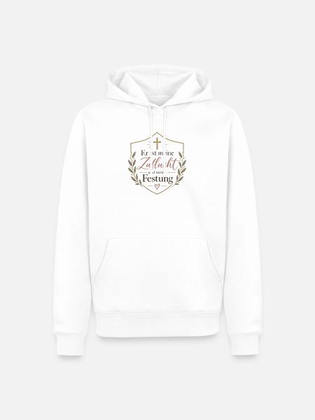 Zuflucht und Festung – Glaubensschild - Männer Premium Bio Hoodie - Weiß