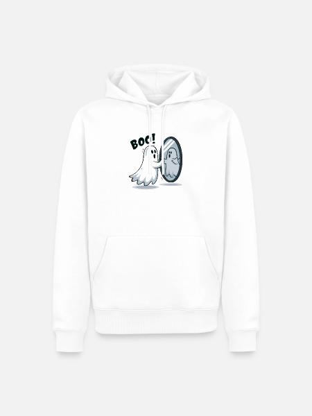 Boo Spiegelgeist im Spiegel - Männer Premium Bio Hoodie - Weiß
