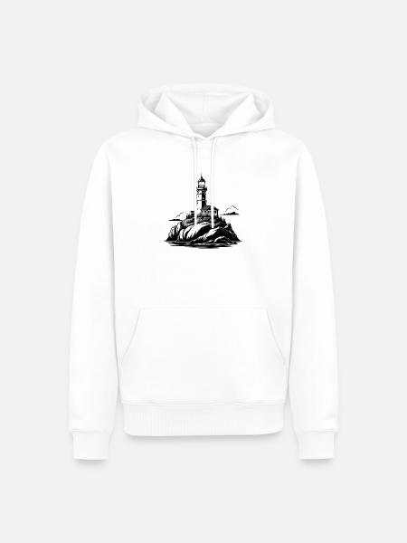 Leuchtturm auf dem Felsen - Männer Premium Bio Hoodie - Weiß