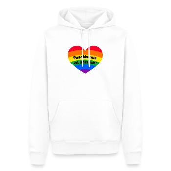 FASCHISMUS IST HÄSSLICH, NIE WIEDER IST JETZT - Männer Premium Bio Hoodie - Weiß - Vorne - Nico (187cm)