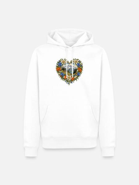 Alpenlandschaft im Blumenherz - Männer Premium Bio Hoodie - Weiß