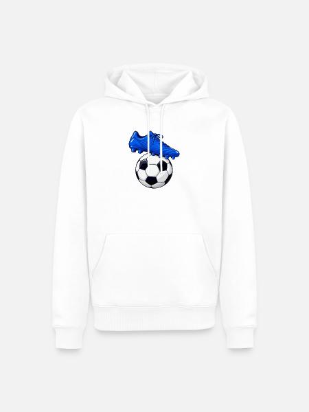 Blauer Fußballschuh und Fußball - Männer Premium Bio Hoodie - Weiß