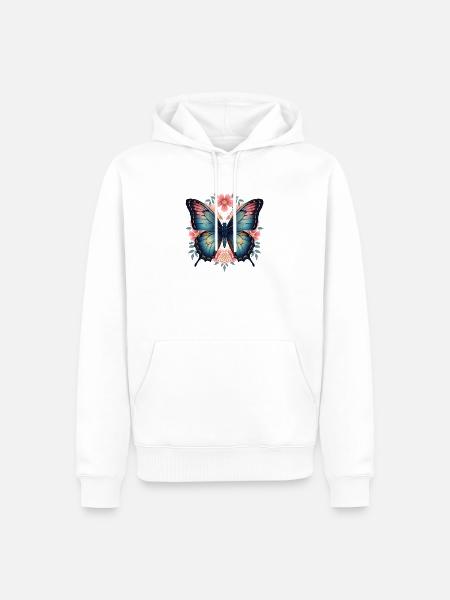 Blauer Schmetterling und Blumenblüten - Männer Premium Bio Hoodie - Weiß