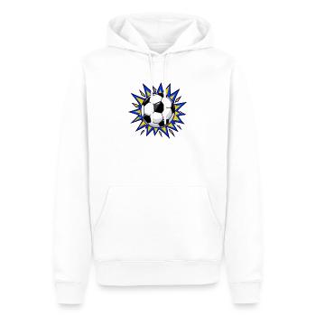 Fußball mit blauem und gelbem Comic-Burst - Männer Premium Bio Hoodie - Weiß - Vorne - Nico (187cm)