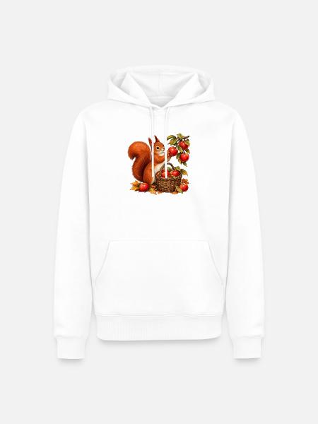 Eichhörnchen bei der Apfelernte - Männer Premium Bio Hoodie - Weiß