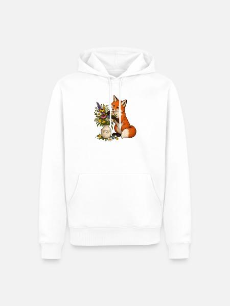 Fuchs arrangiert Wildblumen - Männer Premium Bio Hoodie - Weiß