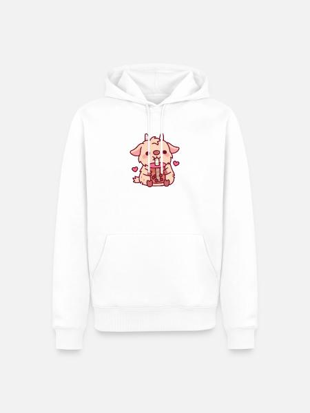 Süße Ziege liebt Boba-Tee - Männer Premium Bio Hoodie - Weiß