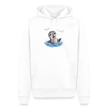 Fröhliche Robbe im Spritzwasser - Männer Premium Bio Hoodie - Weiß - Vorne - Nico (187cm)