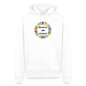 MENSCHEN STATT GRENZEN. BOTSCHAFT GEGEN RECHTS - Männer Premium Bio Hoodie - Weiß - Vorne - Nico (187cm)