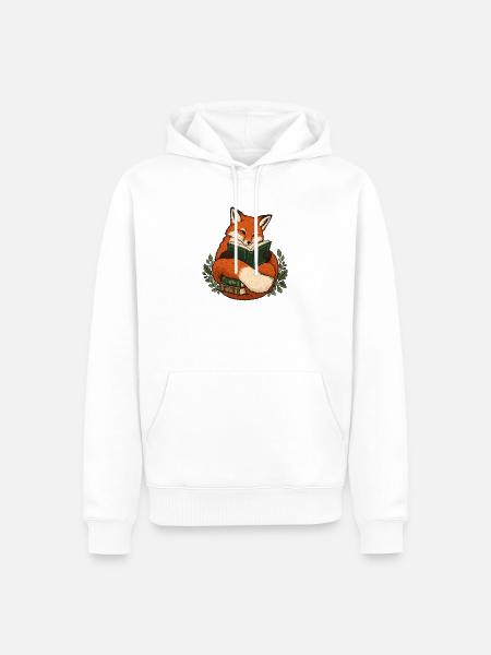 Lesender Fuchs mit Buch - Männer Premium Bio Hoodie - Weiß
