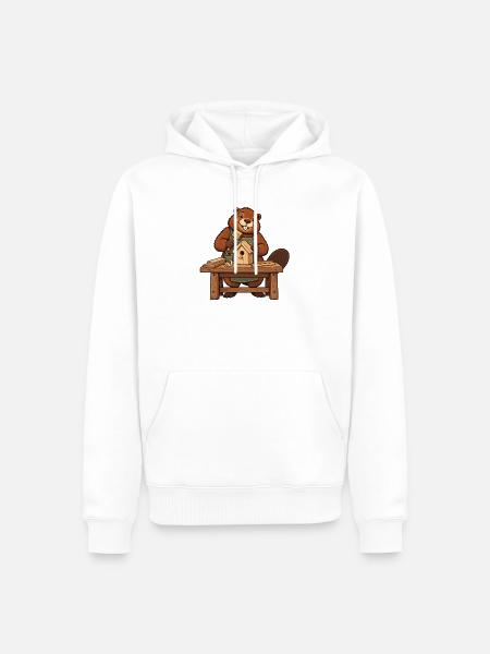 Biber an der Werkbank - Männer Premium Bio Hoodie - Weiß