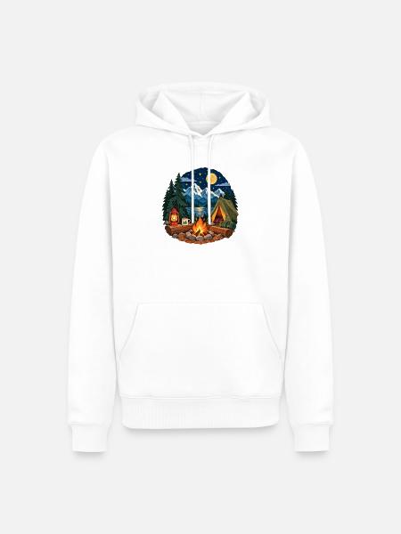 Mondnacht am Lagerfeuer - Männer Premium Bio Hoodie - Weiß