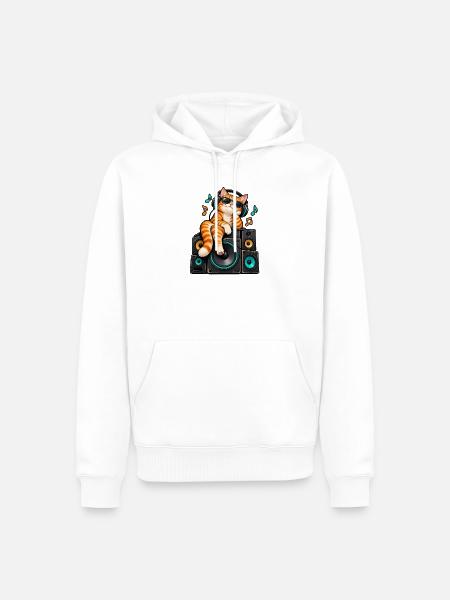 KatzenDJ auf Lautsprechern - Männer Premium Bio Hoodie - Weiß