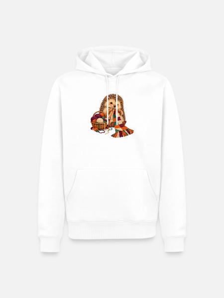 Igel häkelt einen Patchwork-Schal - Männer Premium Bio Hoodie - Weiß
