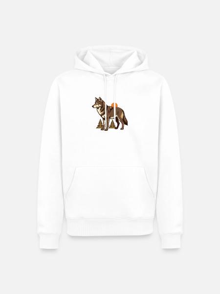 Wolf zwischen Herbsttannen - Männer Premium Bio Hoodie - Weiß
