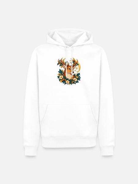 Florale Mondhirsche - Männer Premium Bio Hoodie - Weiß