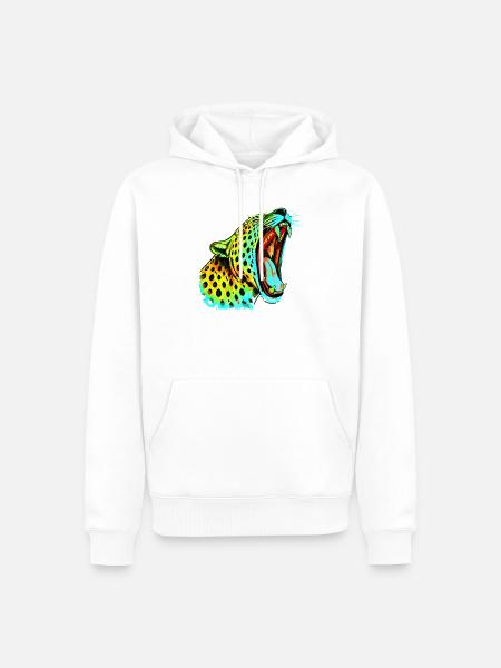 Brüllender Psychodelischer Neonleopard - Männer Premium Bio Hoodie - Weiß