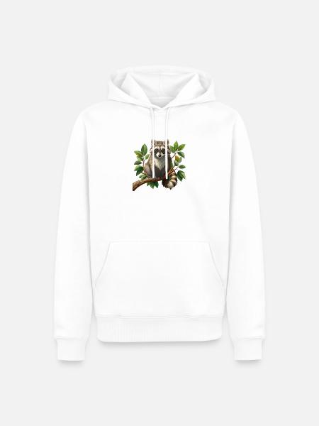 Waschbär im Ast - Männer Premium Bio Hoodie - Weiß