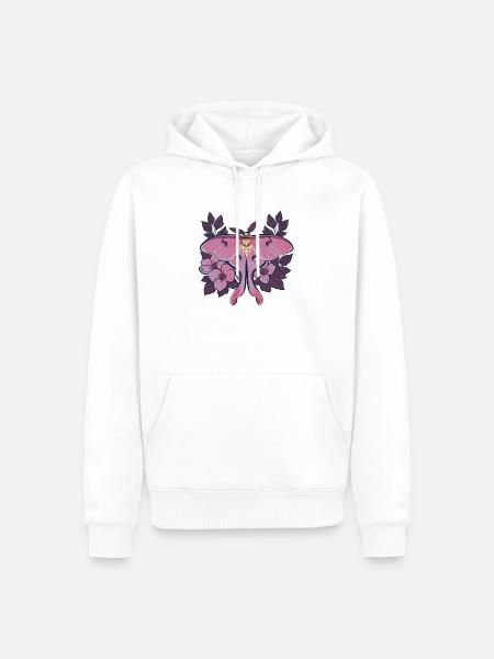 Pink Moon Moth im Blumenrahmen - Männer Premium Bio Hoodie - Weiß