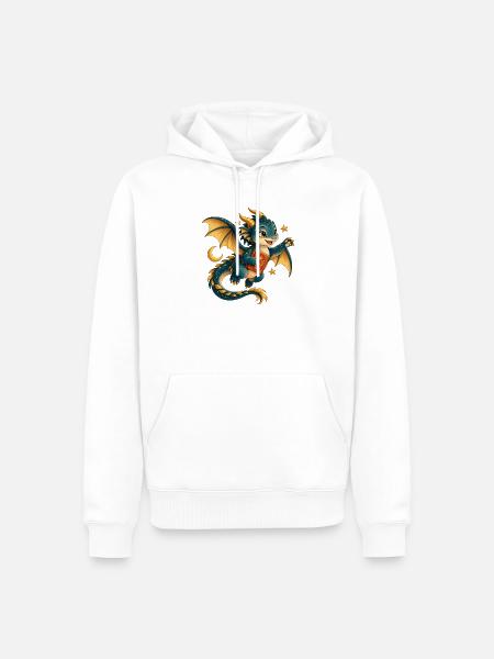 Sternendrache mit Goldenem Buch - Männer Premium Bio Hoodie - Weiß