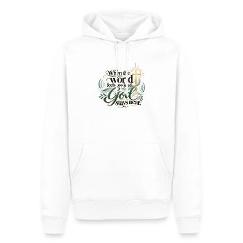 Wenn die Welt laut wird, Gott bleibt nah - Männer Premium Bio Hoodie - Weiß - Vorne - Nico (187cm)