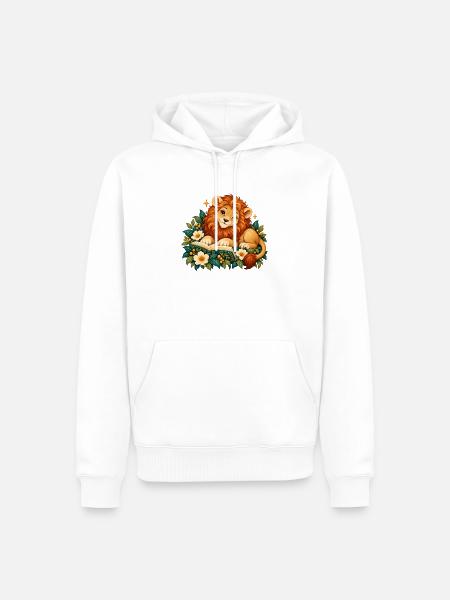 Löwenjunges Leser zwischen Blumen - Männer Premium Bio Hoodie - Weiß