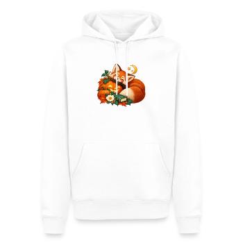 Glücklicher Fuchs zwischen Kürbissen und Sternen - Männer Premium Bio Hoodie - Weiß - Vorne - Nico (187cm)