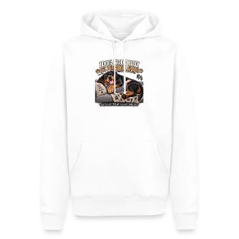 Rottweiler Cozy auf Sofa - Männer Premium Bio Hoodie - Weiß - Vorne - Nico (187cm)