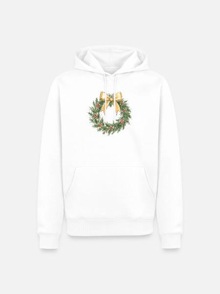 Eleganter goldener Weihnachtskranz mit Schleife - Männer Premium Bio Hoodie - Weiß