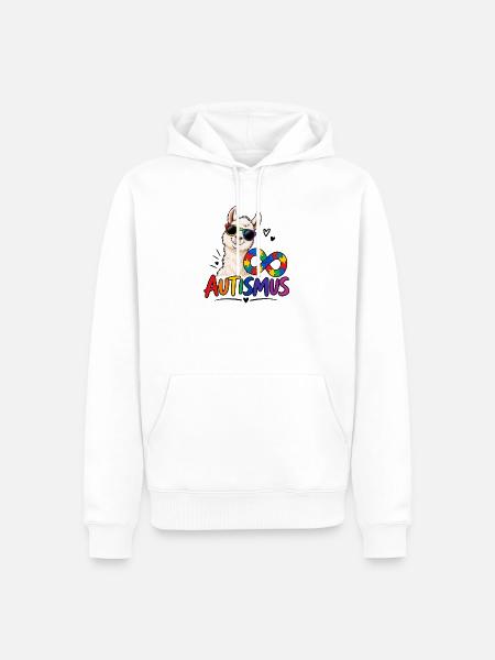 Lama Regenbogenpuzzle Autismus - Männer Premium Bio Hoodie - Weiß