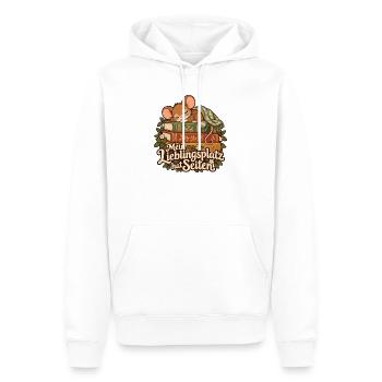 Mein Lieblingsplatz am Bücherstapel - Männer Premium Bio Hoodie - Weiß - Vorne - Nico (187cm)