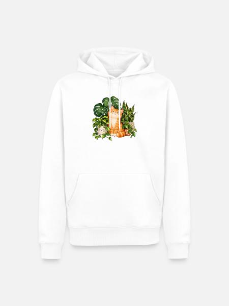 Sonnenbeschienene Katze im Grün - Männer Premium Bio Hoodie - Weiß