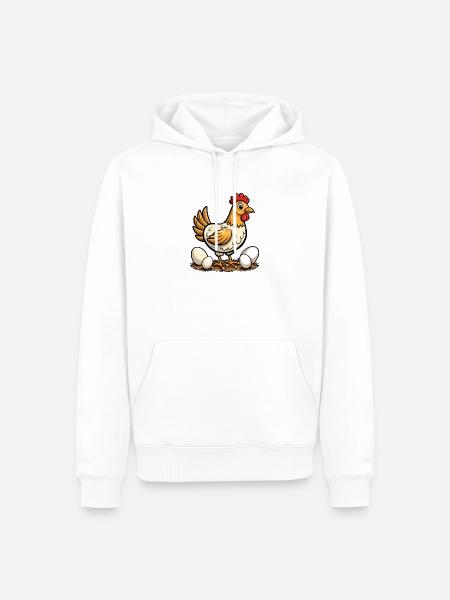 Niedliche Mama-Huhn mit Eiern - Männer Premium Bio Hoodie - Weiß
