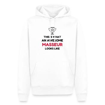 Massage / Masseur / Masseuse / Métier / Job - Sweat à capuche Premium bio Homme - blanc - Devant - Nico (187cm)