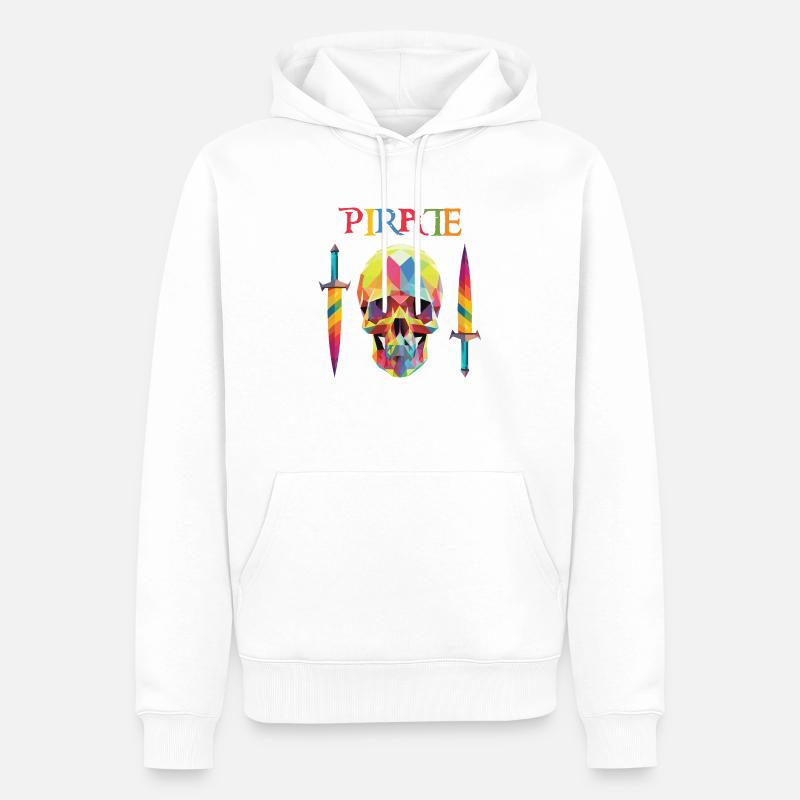 Pirate - Crâne Low Poly - Sweat à capuche Premium bio Homme - blanc