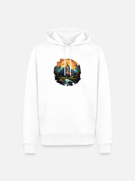 Berg Shirt für Wanderer & Wanderinnen. Alpen Natur - Männer Premium Bio Hoodie - Weiß