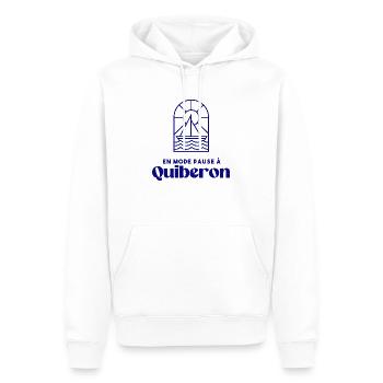 Quiberon, en mode pause Bretagne Morbihan 56 - Sweat à capuche Premium bio Homme - blanc - Devant - Nico (187cm)