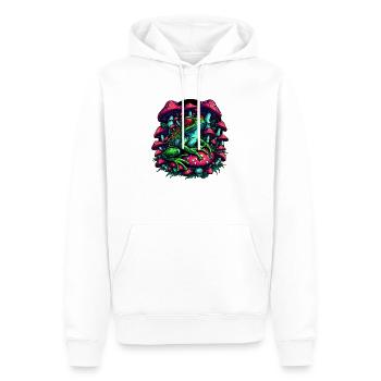 Psychedelischer Frosch mit Pilzen - Männer Premium Bio Hoodie - Weiß - Vorne - Nico (187cm)