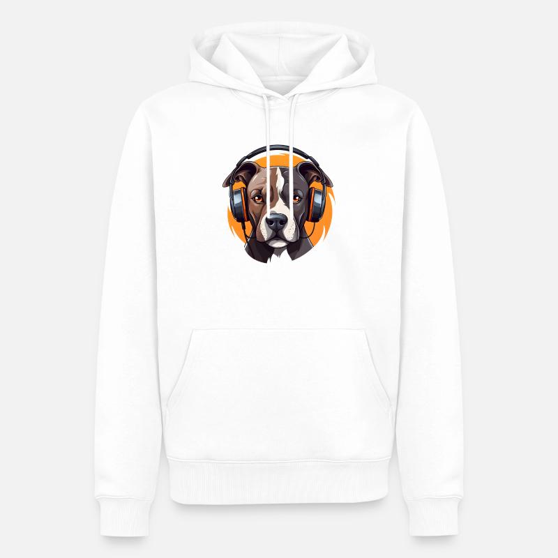 Pitbull mit Kopfhörern Cool - Männer Premium Bio Hoodie - Weiß