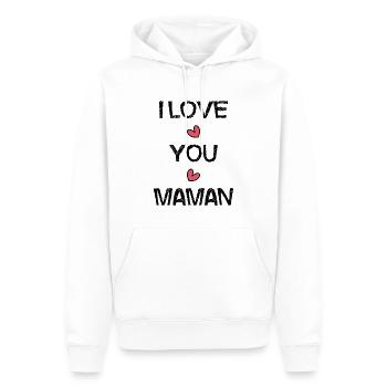 BONNE FÊTE MAMAN. MAMAN. FÊTE DES MÈRES. JE T'AIME - Sweat à capuche Premium bio Homme - blanc - Devant - Nico (187cm)
